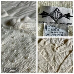 Vtg Hillside Design Assoc Pearl Off Shoulder Sweater Silk Angora Sm Cream White